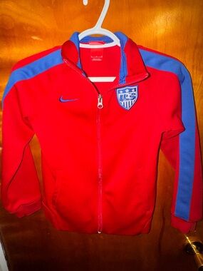 Nike Red Track Jacket with Blue Shoulder Stripes